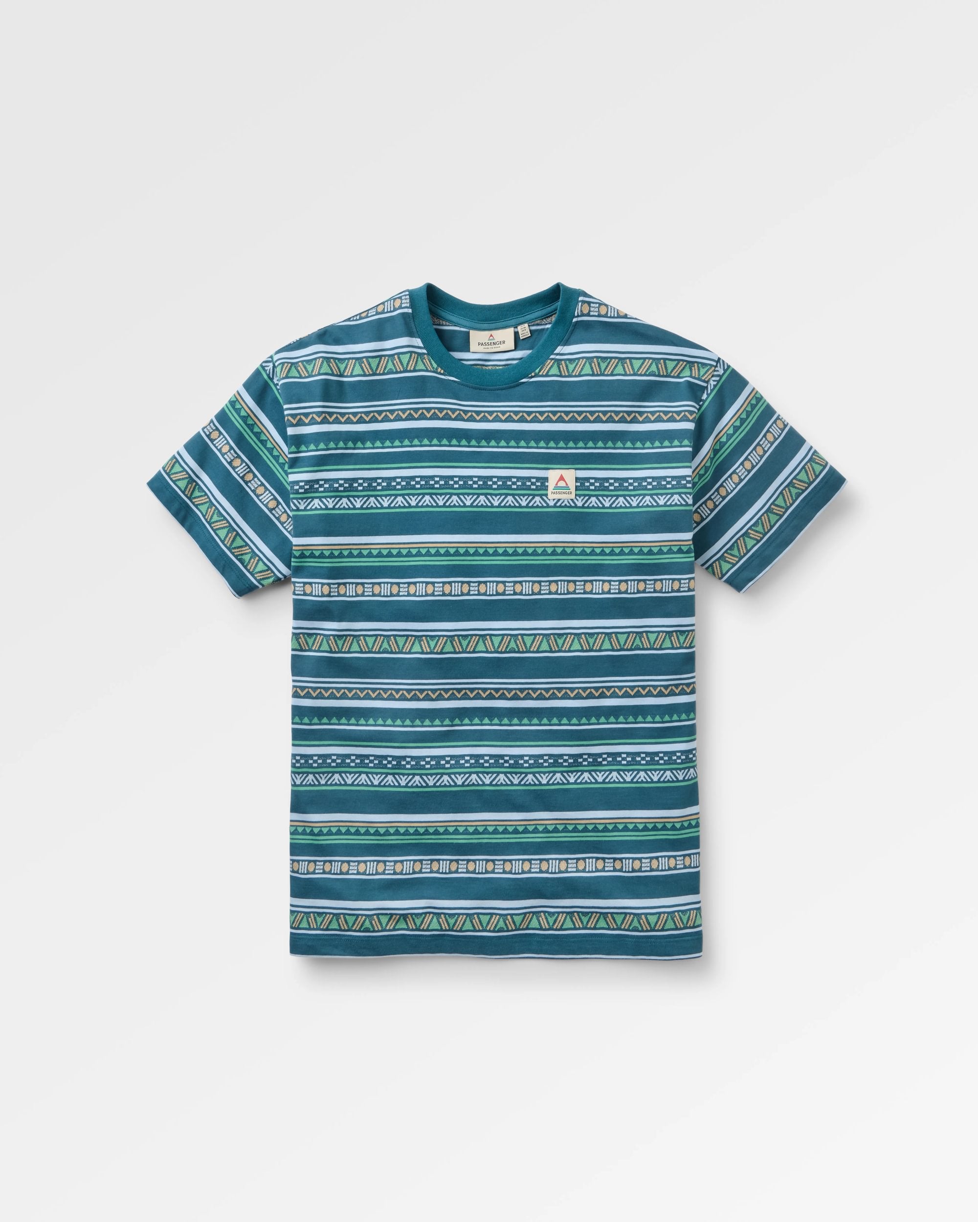 Mellower Jacquard Relaxed Fit T-shirt - Geo Stripe Mediterranean - Flatlay