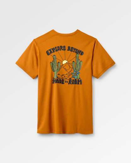 Camp Lost Lightweight Merino T-Shirt - Retro Orange - Flatlay