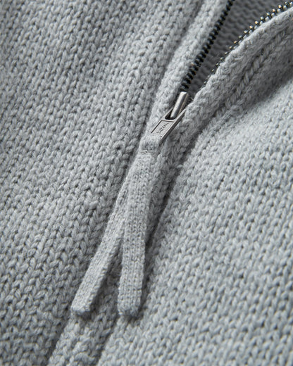 Cove Organic Cotton Knitted Zip Hoodie - Grey Marl - Flatlay