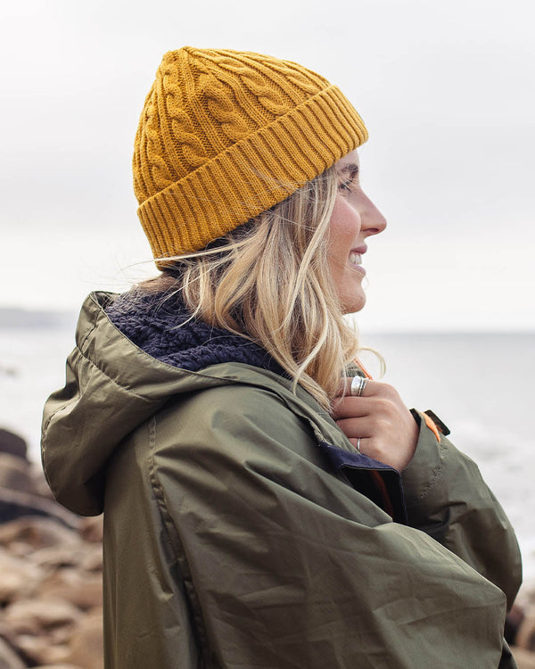 Womens_Fireside Recycled Acrylic Cable Knit Beanie - Mustard Yellow