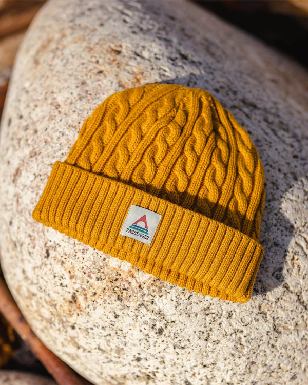 Fireside Recycled Acrylic Cable Knit Beanie - Mustard Yellow
