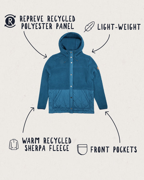 Dome Hooded Recycled Sherpa Jacket - Blue Coral