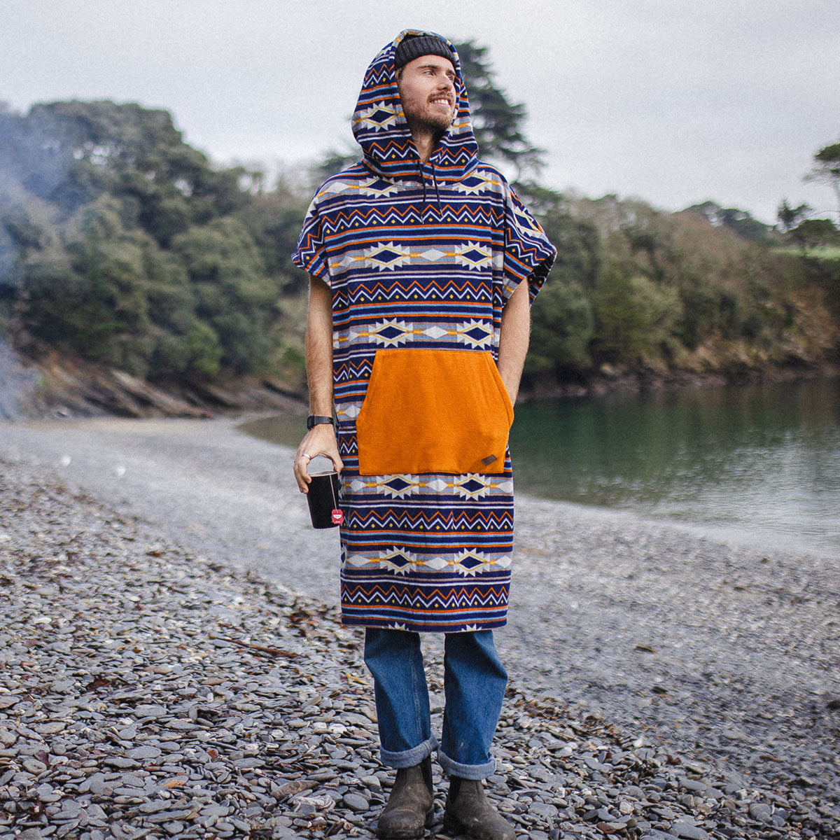 Male_Vancho Oversized Recycled Polar Fleece Poncho - Stargazer Navy