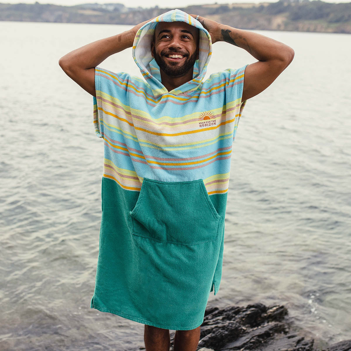 Male_Baja Recycled Towel Poncho - Sea Stripe