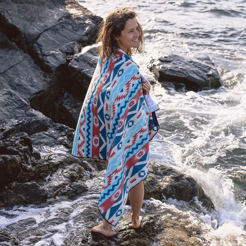 Portland Recycled Beach Towel - Multi Geo Stripe Coral