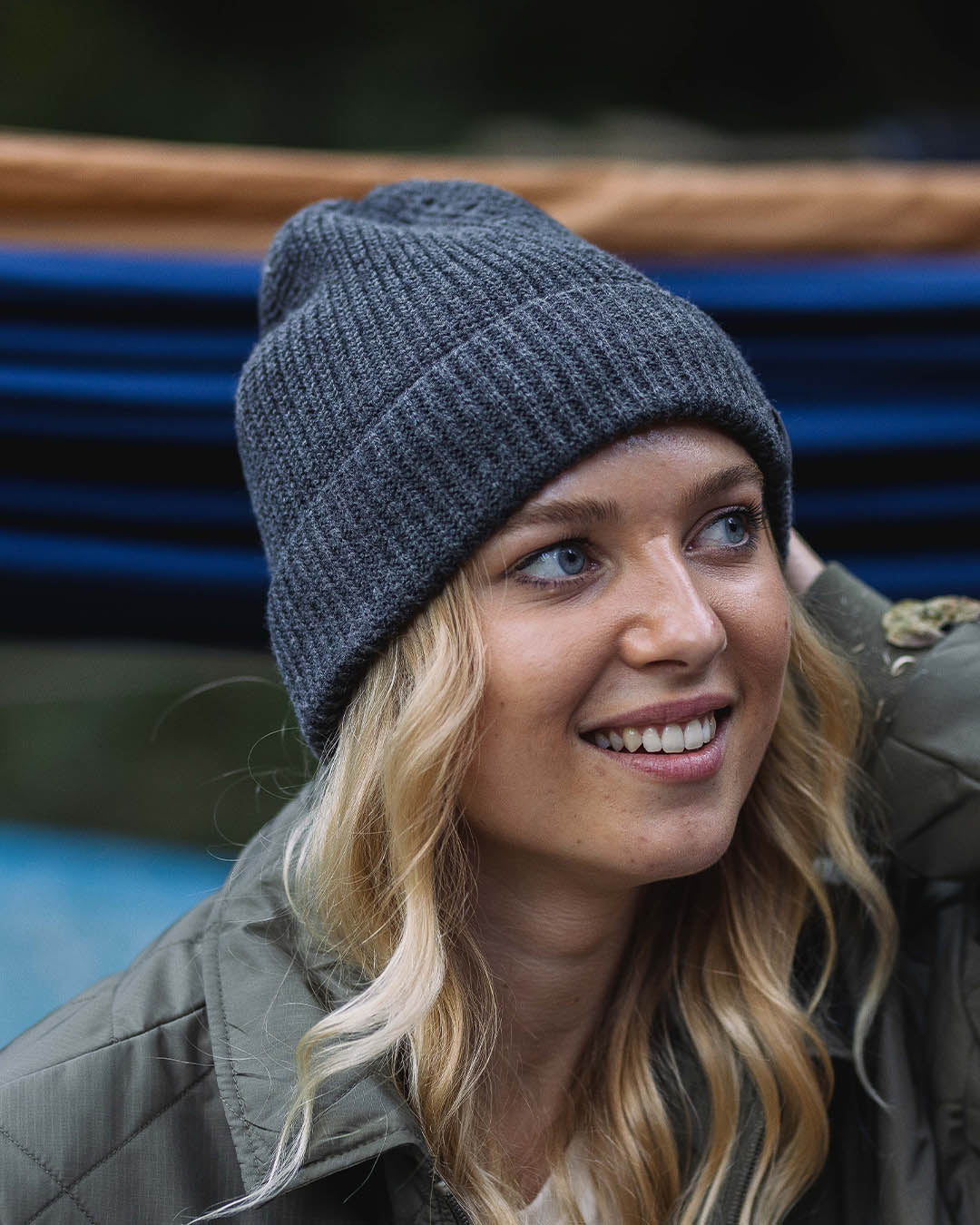 Womens_Compass Recycled Acrylic Beanie - Charcoal