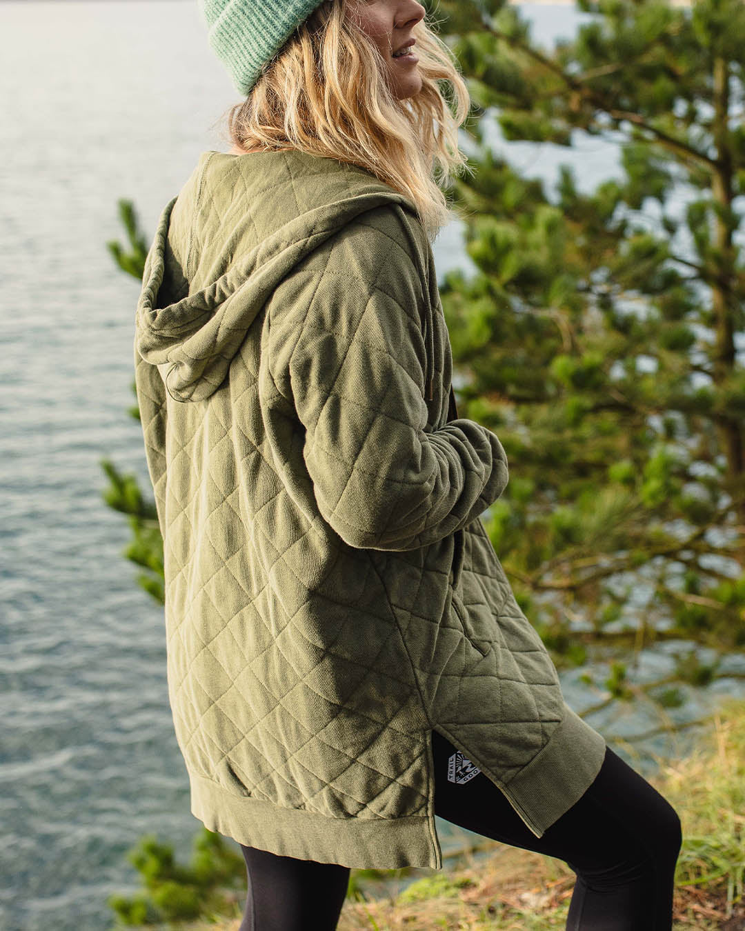 Getaway Recycled Cotton Quilted Full Zip Hoodie - Khaki