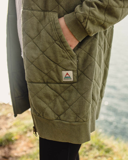 Getaway Recycled Cotton Quilted Full Zip Hoodie - Khaki