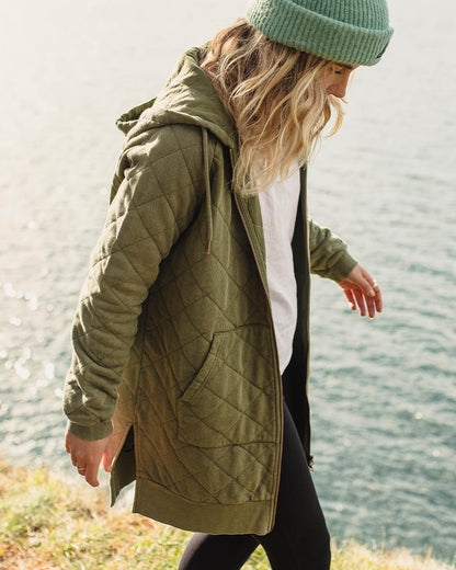 Getaway Recycled Cotton Quilted Full Zip Hoodie - Khaki