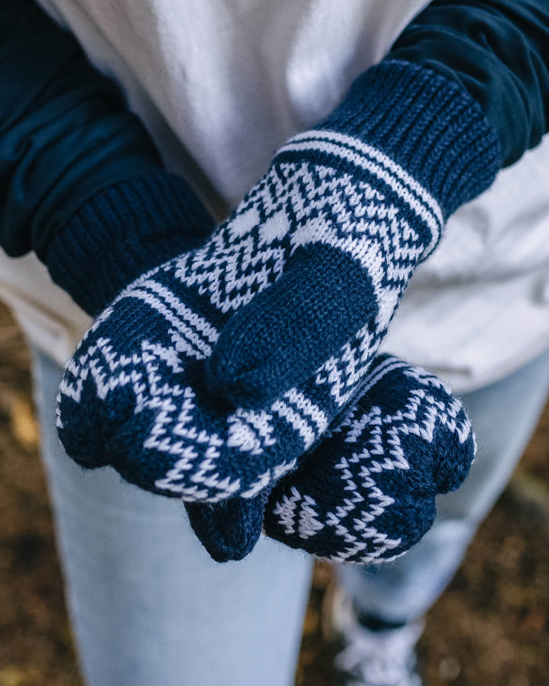 Powder Fleece Lined Recycled Acrylic Mittens - Rich Navy