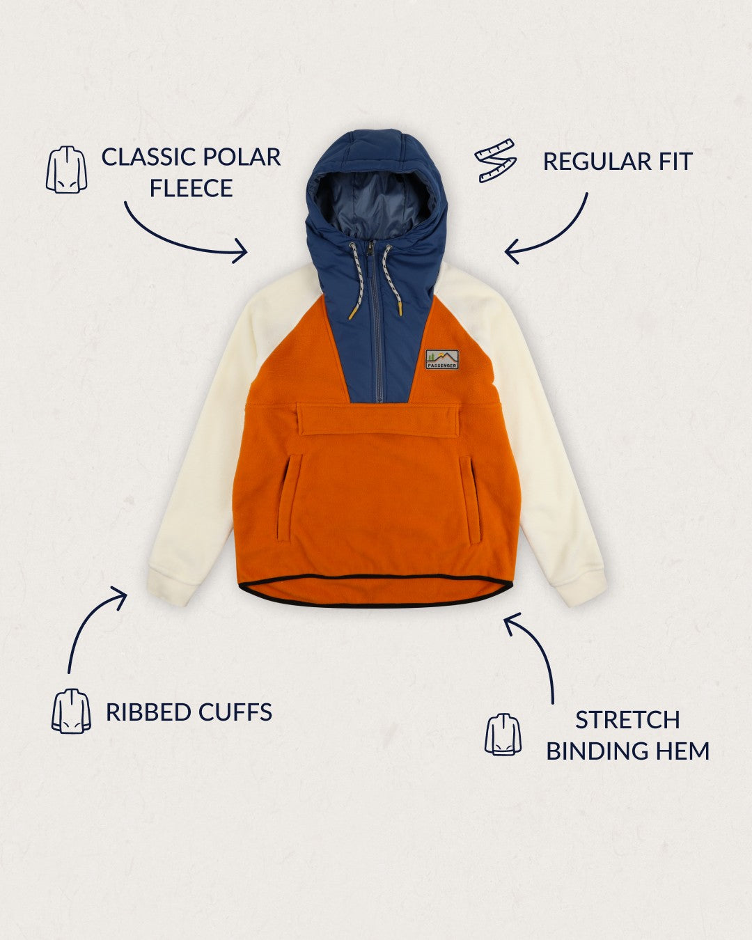 Alexander Hooded 1/2 Zip Recycled Polar Fleece - Sunrise Orange