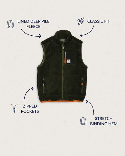 Lucian Recycled Sherpa Fleece Vest - Khaki