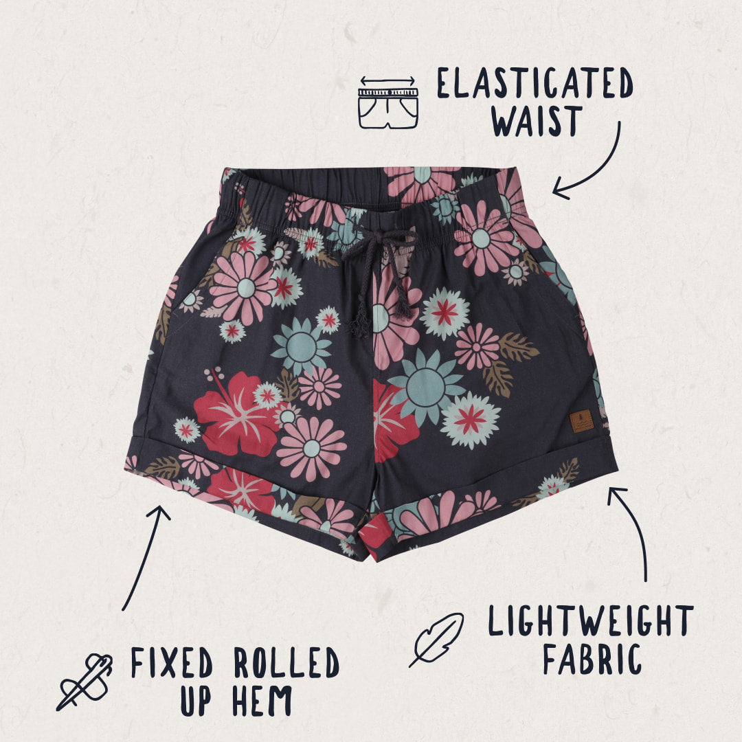 Santosa Shorts - Black Flower Burst